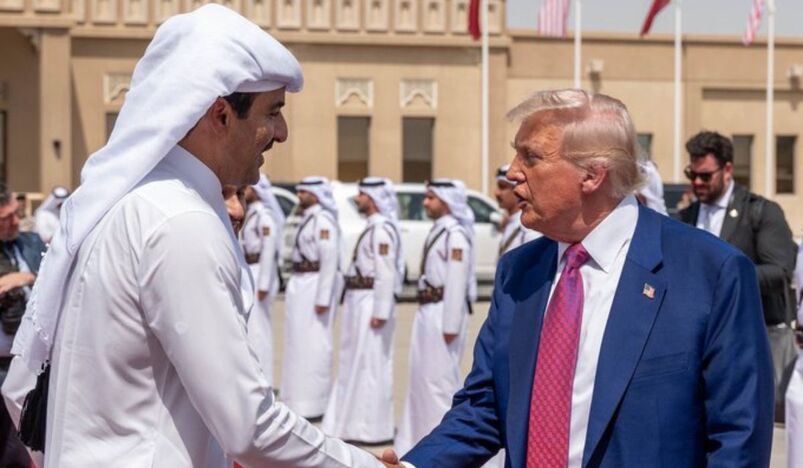 HH the Amir Bids Farewell  to US President Donald Trump  at Al-Udeid Air Base